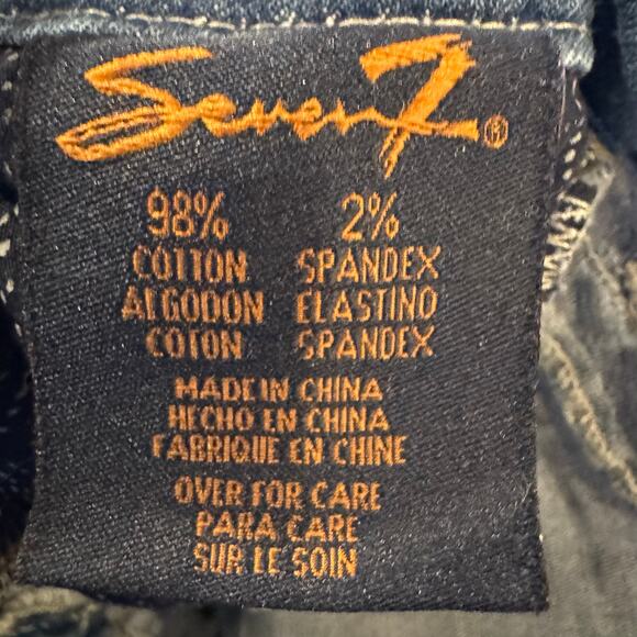 Seven7 Jeans Women’s Size 12 Bootcut Blue Denim Embroidered Pockets Distressed - Picture 8 of 10